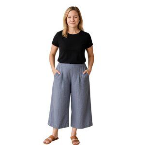 Sigrid Olsen Linen Cropped Wide Leg Pants Blue Size M Coastal Beach Minimalist